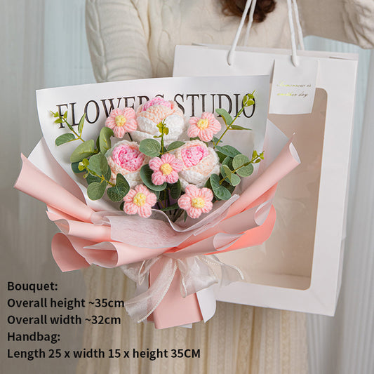 Crochet Flowers Bouquet, Handmade Knitted Bouquet, Crochet Bouquet Kit Knitted Fake Flower , Gift for Mother Wife  Frend on Birthday Anniversary