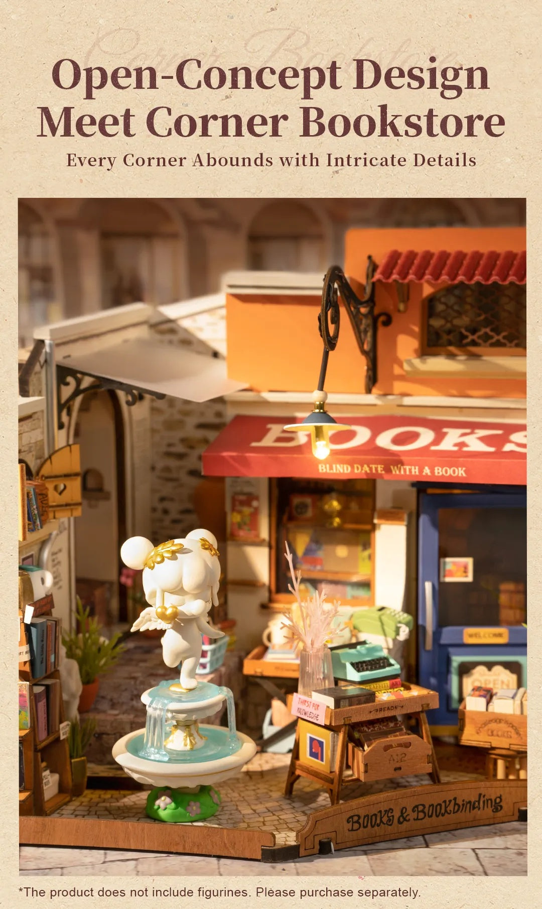 Corner Bookstore Miniature House Kit DIY Dollhouse 3D Assembly Toys