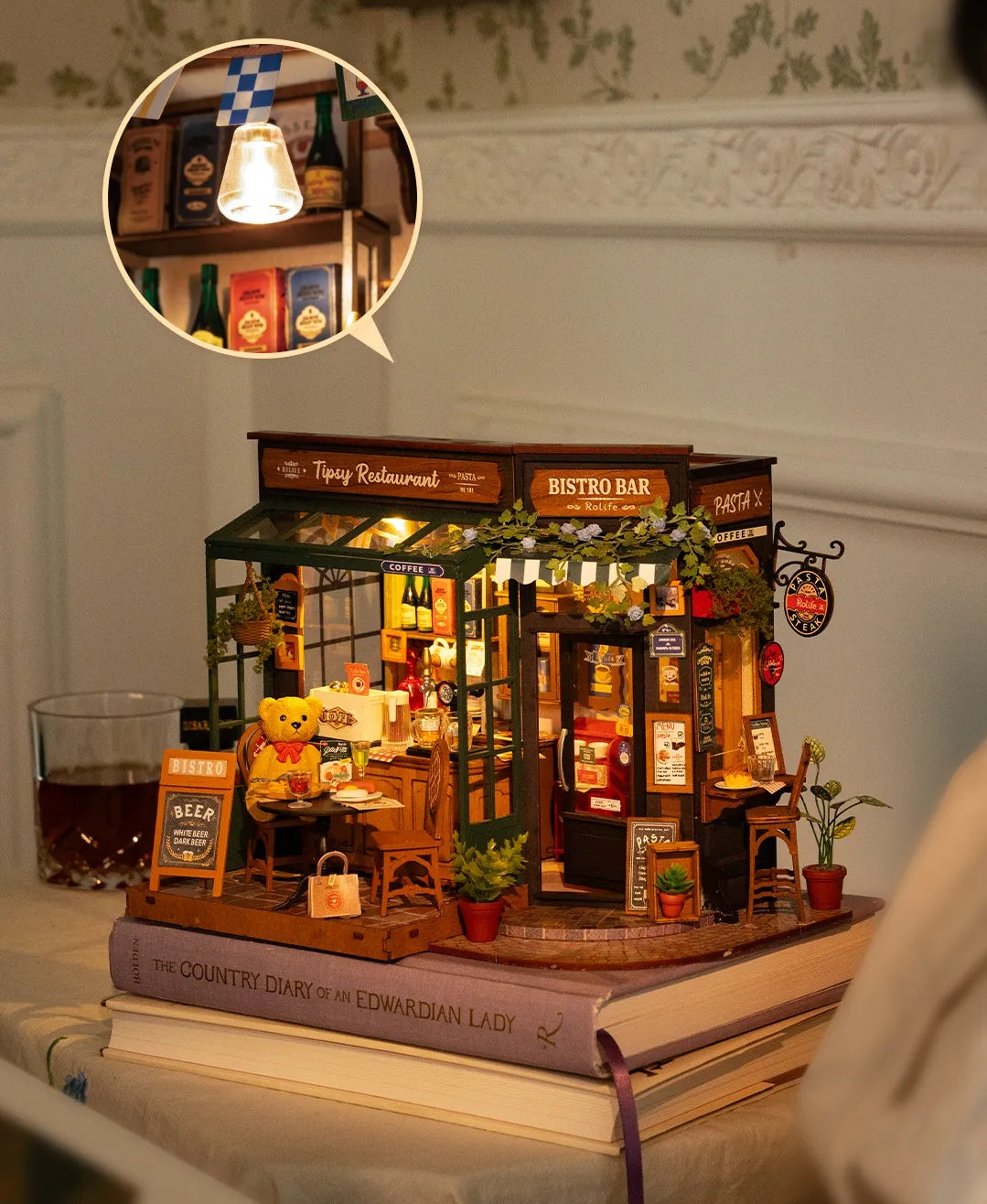Bear Restaurant Miniature Kit DIY Dollhouse 3D Bistro Bar Design