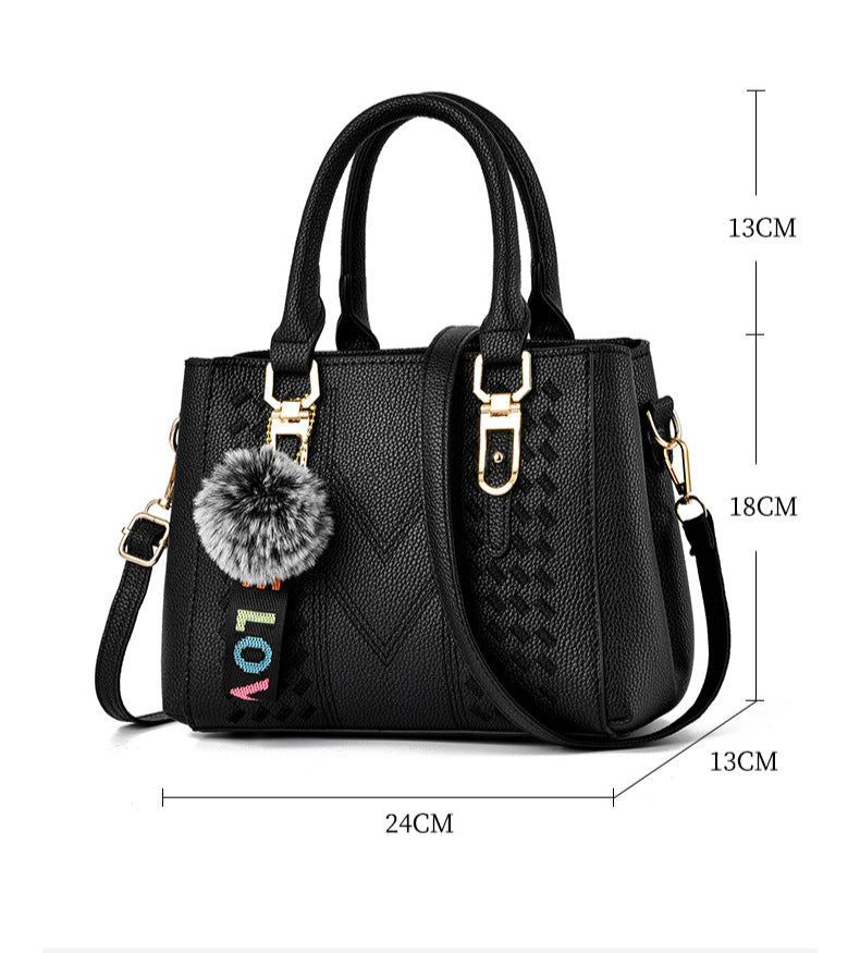 Fashionable Embroidery Thread Large Capacity Women's Bag Shoulder Bag Wool Ball Pendant Handbag