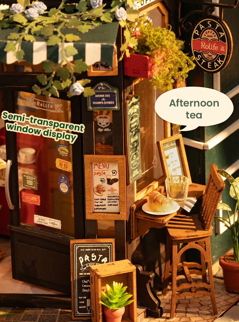 Bear Restaurant Miniature Kit DIY Dollhouse 3D Bistro Bar Design