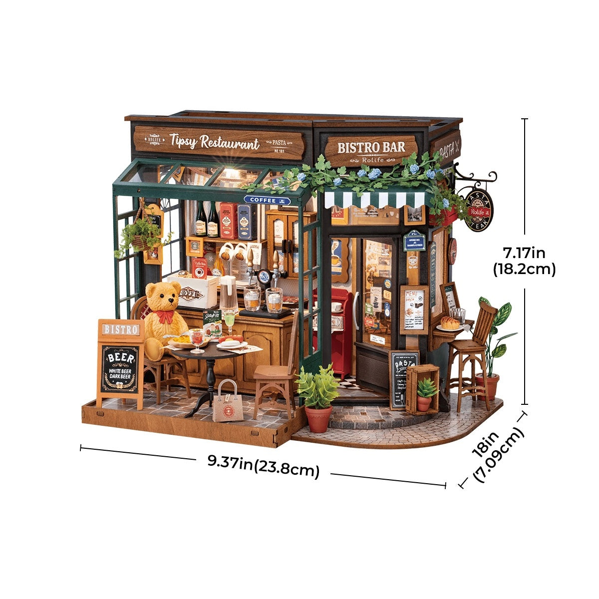 Bear Restaurant Miniature Kit DIY Dollhouse 3D Bistro Bar Design