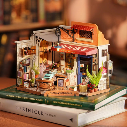 Corner Bookstore Miniature House Kit DIY Dollhouse 3D Assembly Toys