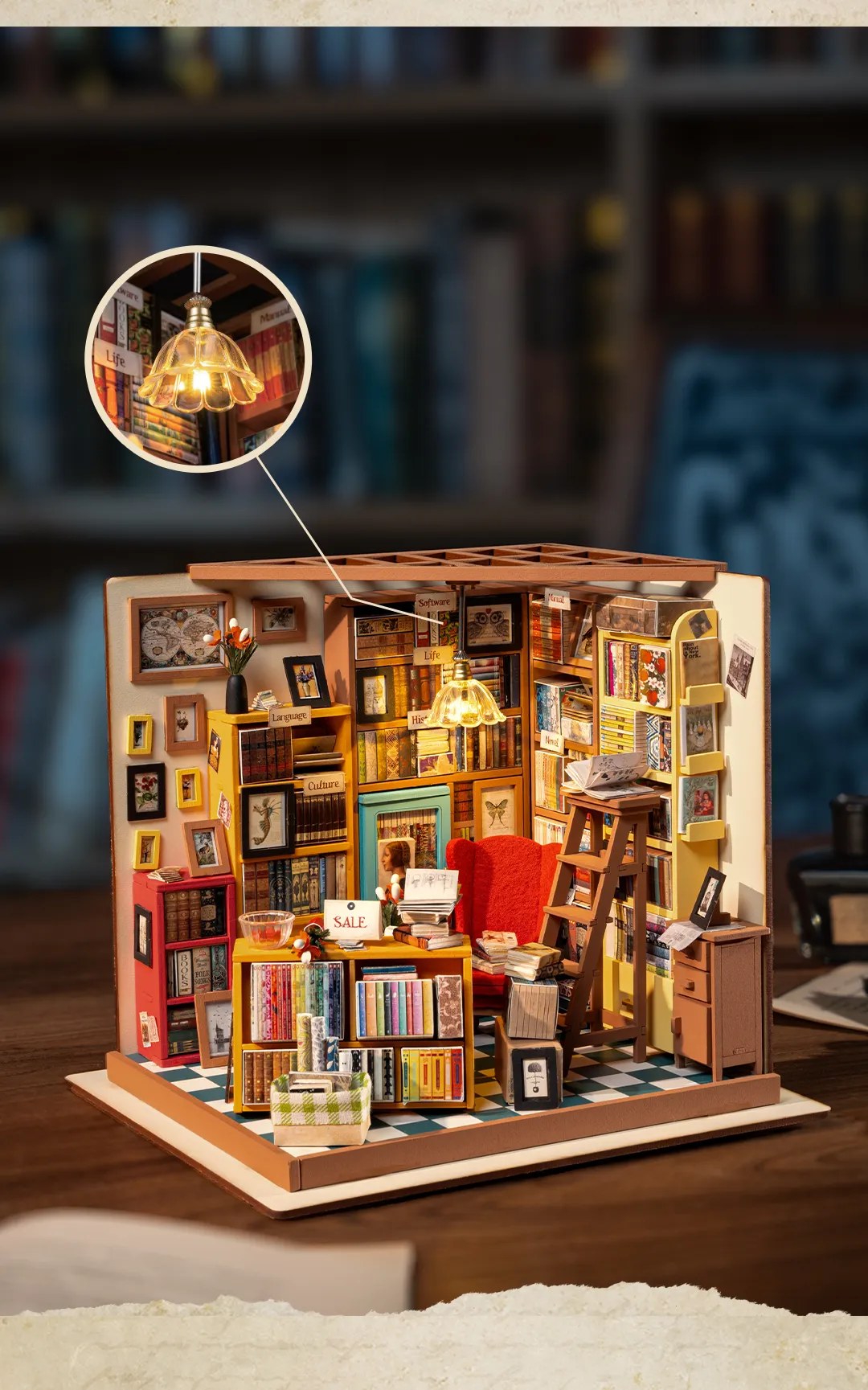 Sam's Bookstore Miniature House Kit DIY Dollhouse 3D Assembly Toys