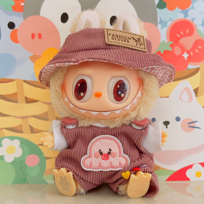 For 17cm Labubu Doll Fashion Set Cute White Shirt Hat Animal Overalls Doll Clothes Accessory Gift