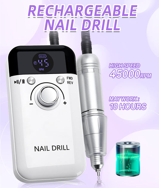 45000RPM Electric Nail Drill Machine Professional Nail Drills for Gel Nails Polish Rechargeable Portable Nail File Manicure Tool