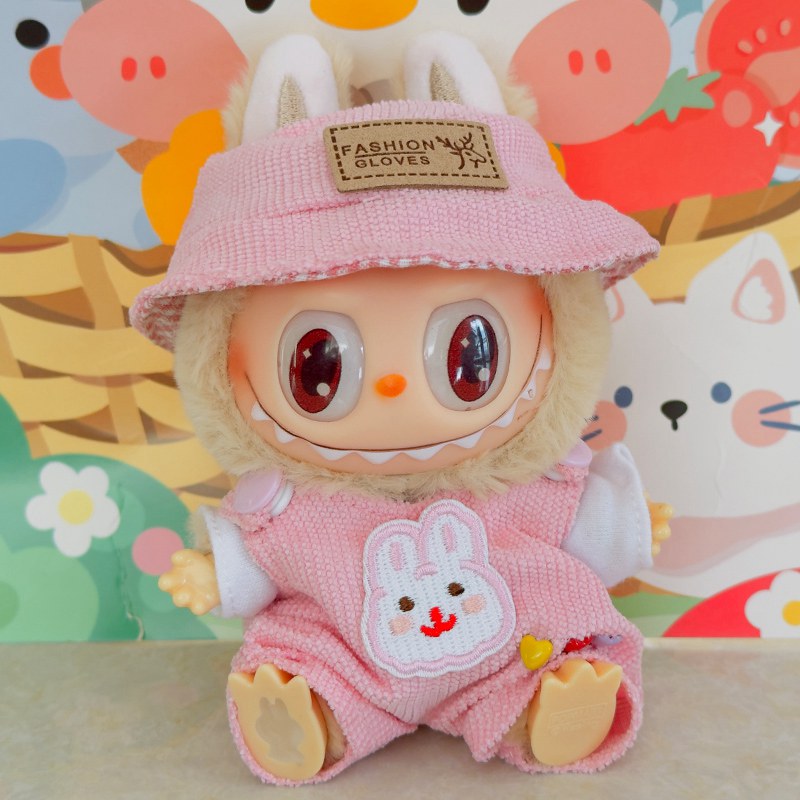 For 17cm Labubu Doll Fashion Set Cute White Shirt Hat Animal Overalls Doll Clothes Accessory Gift