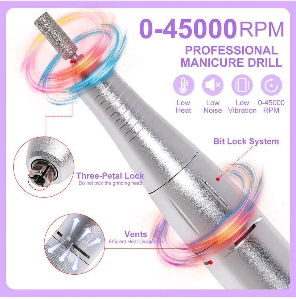 45000RPM Electric Nail Drill Machine Professional Nail Drills for Gel Nails Polish Rechargeable Portable Nail File Manicure Tool