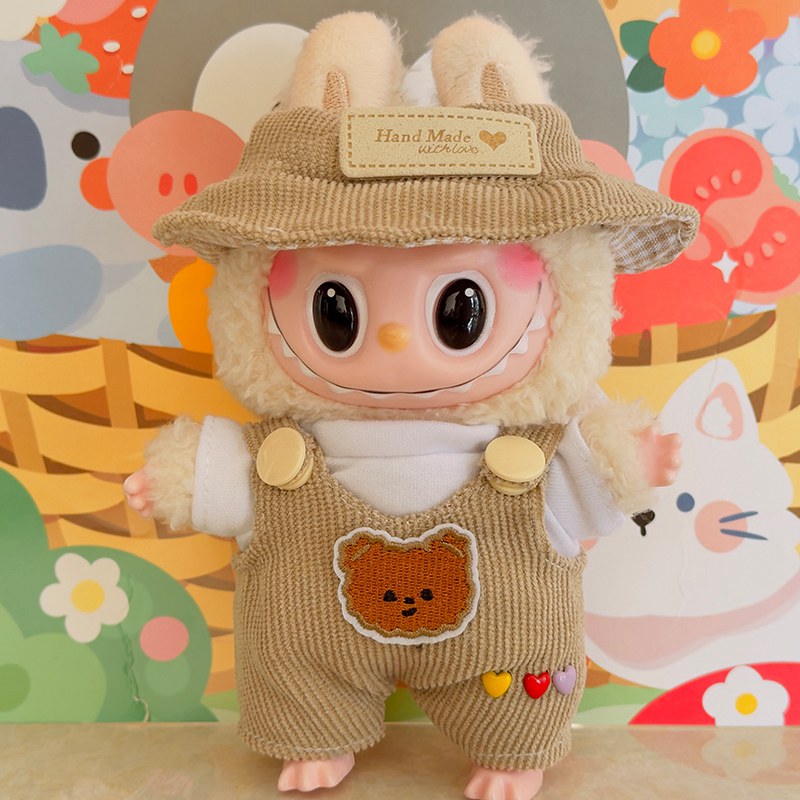 For 17cm Labubu Doll Fashion Set Cute White Shirt Hat Animal Overalls Doll Clothes Accessory Gift