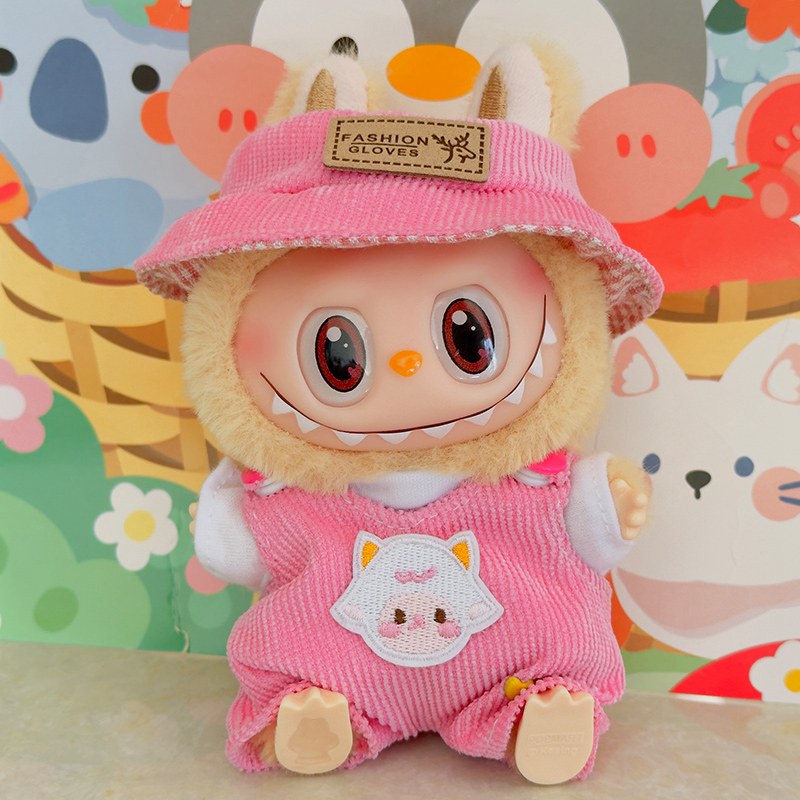 For 17cm Labubu Doll Fashion Set Cute White Shirt Hat Animal Overalls Doll Clothes Accessory Gift