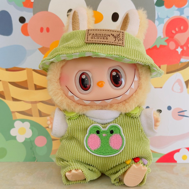 For 17cm Labubu Doll Fashion Set Cute White Shirt Hat Animal Overalls Doll Clothes Accessory Gift