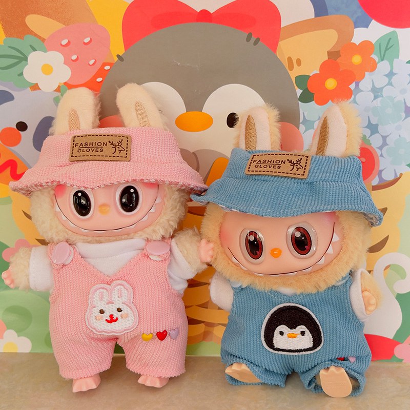 For 17cm Labubu Doll Fashion Set Cute White Shirt Hat Animal Overalls Doll Clothes Accessory Gift