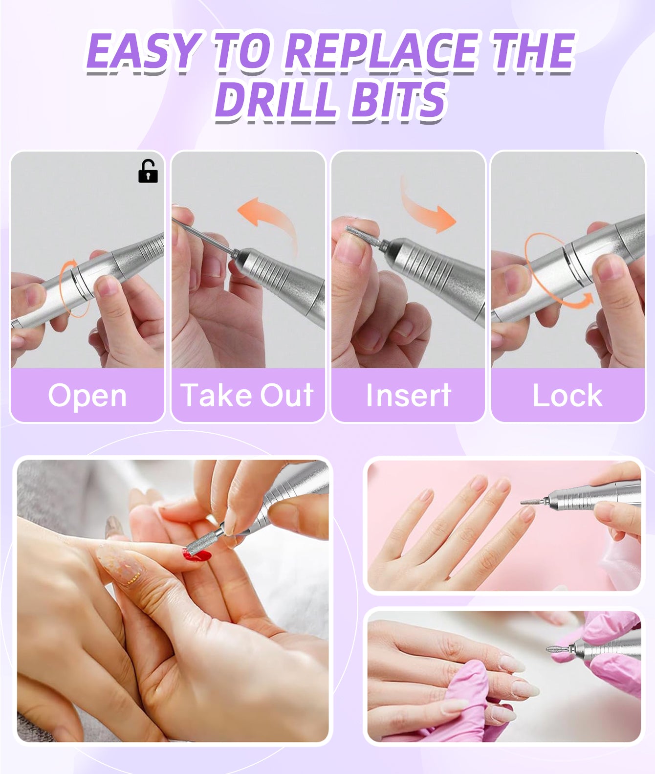 45000RPM Electric Nail Drill Machine Professional Nail Drills for Gel Nails Polish Rechargeable Portable Nail File Manicure Tool