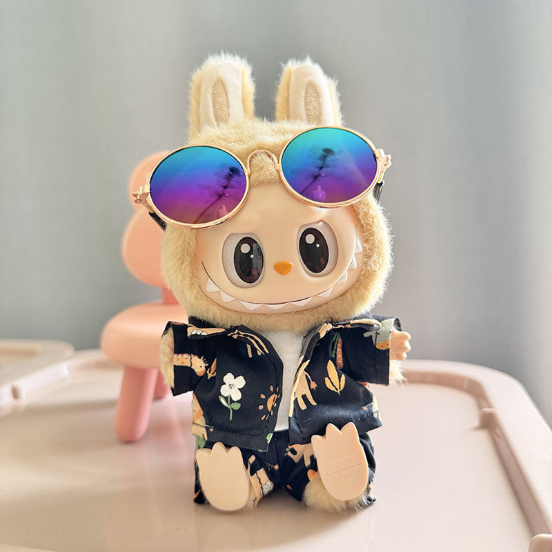 Hawaii Original Luxury Clothes for Labubu V1 V2 Cute Shark Duck Shoes Shirt Pants Glasses Beach Clothes Suit for Labubu