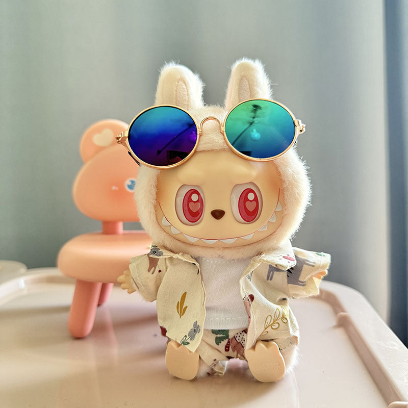 Hawaii Original Luxury Clothes for Labubu V1 V2 Cute Shark Duck Shoes Shirt Pants Glasses Beach Clothes Suit for Labubu