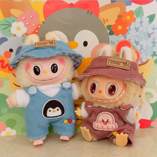 For 17cm Labubu Doll Fashion Set Cute White Shirt Hat Animal Overalls Doll Clothes Accessory Gift