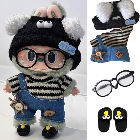 17cm Mini Plush Doll'S Clothes Outfit Accessories For Korea Kpop Exo Labubu Idol Striped clothes eyes shoes suit Clothing Gift