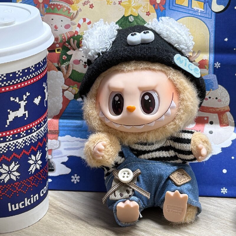 17cm Mini Plush Doll'S Clothes Outfit Accessories For Korea Kpop Exo Labubu Idol Striped clothes eyes shoes suit Clothing Gift