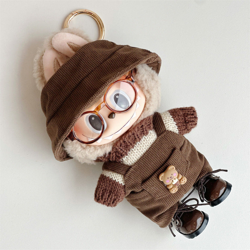 17cm doll clothes Labubu doll clothes casual versatile sweater fisherman hat overalls changing clothes