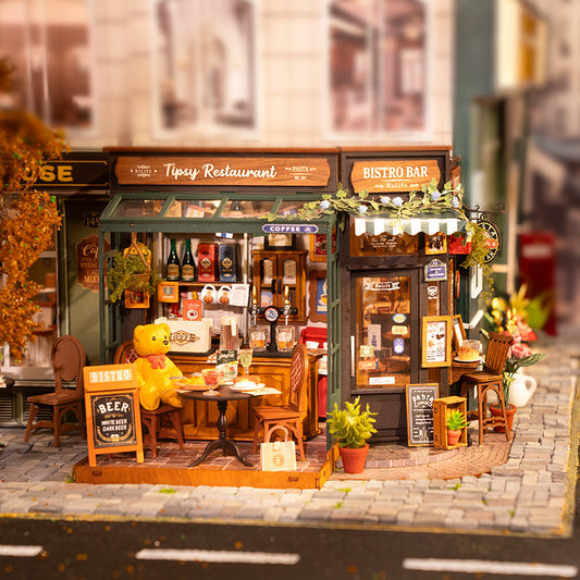 Bear Restaurant Miniature Kit DIY Dollhouse 3D Bistro Bar Design