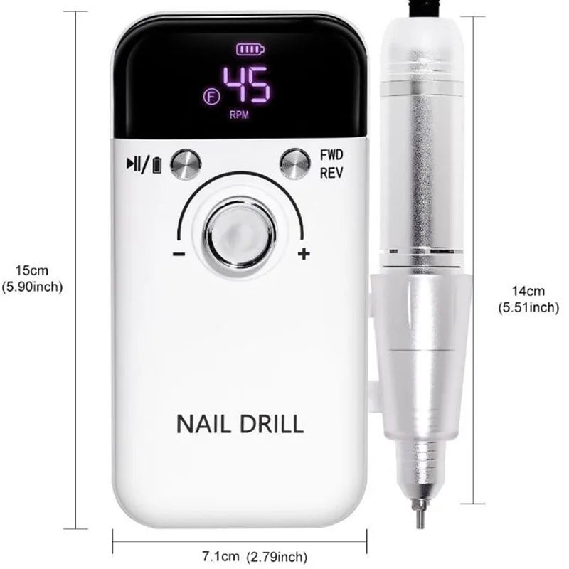 45000RPM Electric Nail Drill Machine Professional Nail Drills for Gel Nails Polish Rechargeable Portable Nail File Manicure Tool