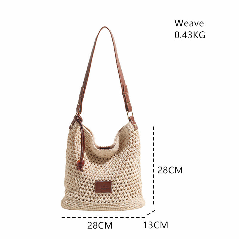 Crochet Tote Bag Summer Beach Bag Women Handmade Woven Shoulder Bag Straw Bag Bohemian Casual Travel Handbag