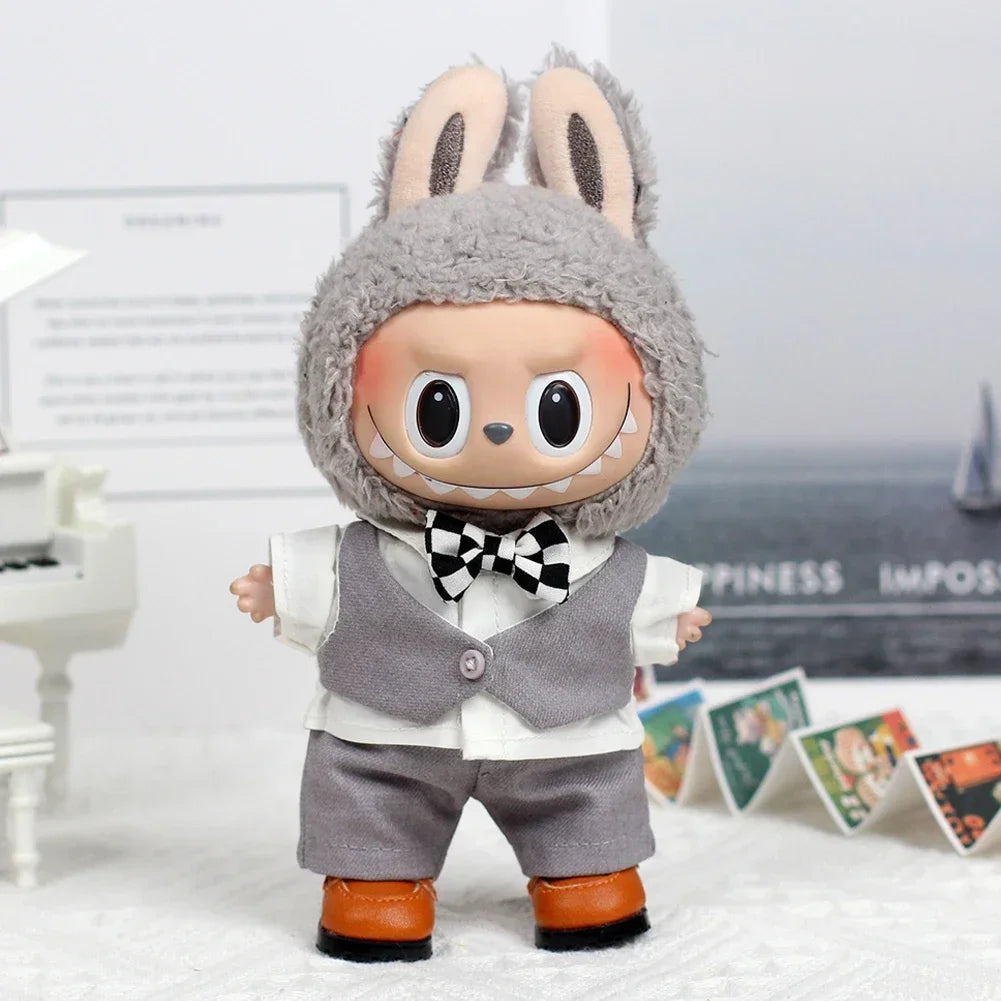 For 17cm Labubu Baby Clothes Vinyl Pendant Outfit Wedding Dress Heart Macaron for Labubu Clothes