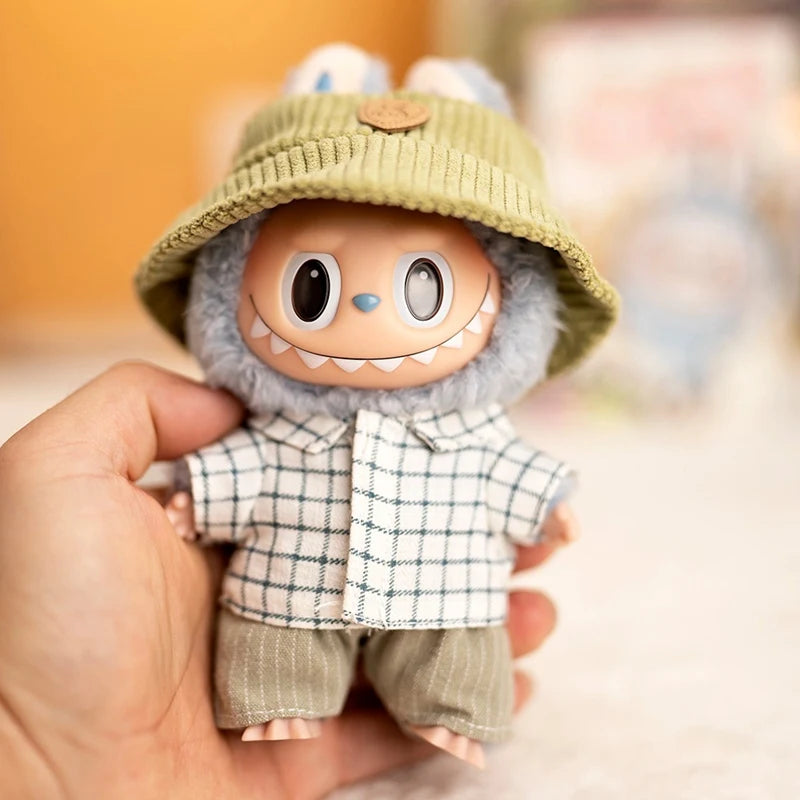 Hot Labubu Doll Clothes Fashion Clothes Hat Plaid Shirt Vertical Stripe Shorts For 17cm Doll Clothes Dolls Accessories Gift