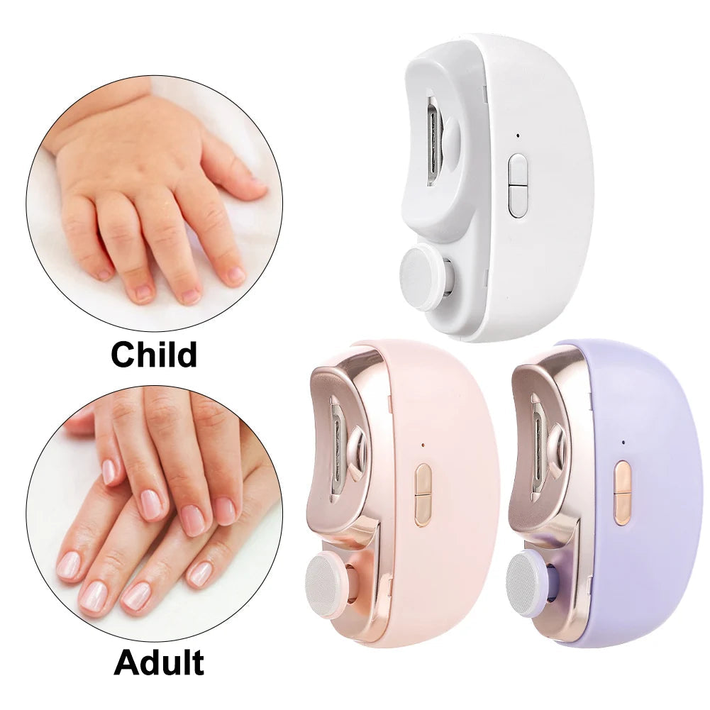 Electric Nail Clipper Grinding and Polishing with Light Automatic Nail Trimmer Rechargeable Nail Cutter Manicure for Baby Adult