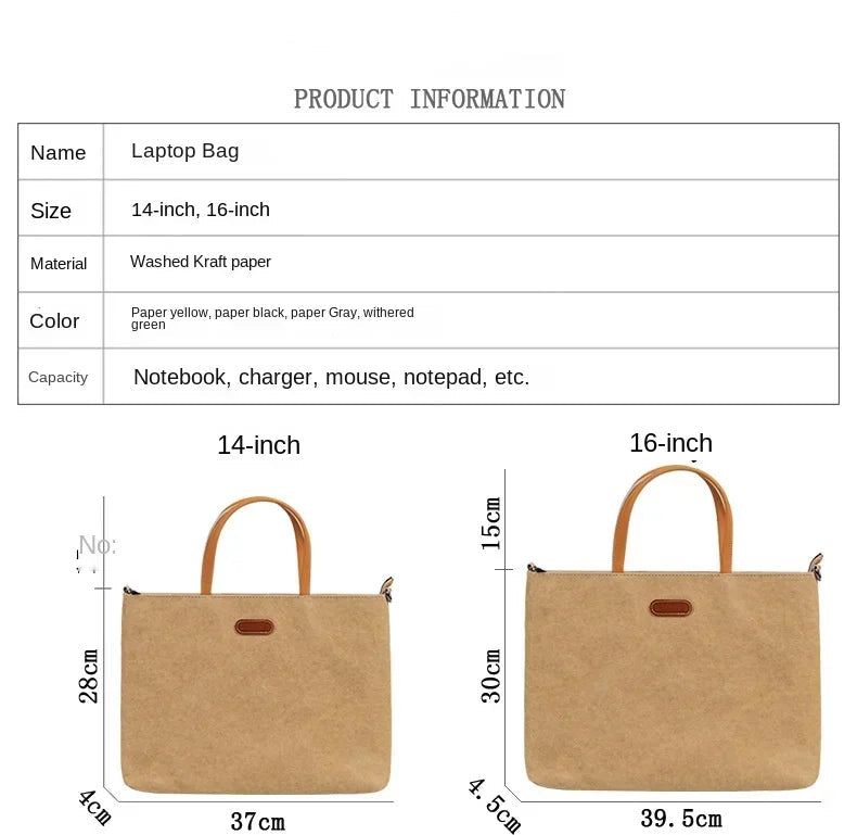 Washed Kraft paper Laptop Bag Case 14 /16 Inch Shoulder Handbag Briefcase Sleeve Waterproof Dell HP Lenovo Xiaomi MacBook Air Travel Office College