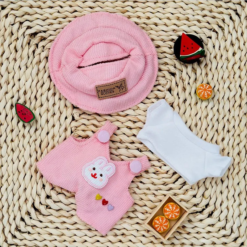 For 17cm Labubu Doll Fashion Set Cute White Shirt Hat Animal Overalls Doll Clothes Accessory Gift