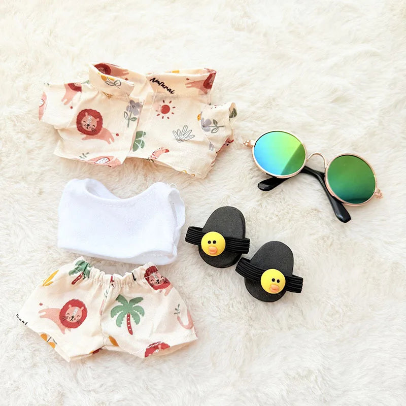 Hawaii Original Luxury Clothes for Labubu V1 V2 Cute Shark Duck Shoes Shirt Pants Glasses Beach Clothes Suit for Labubu
