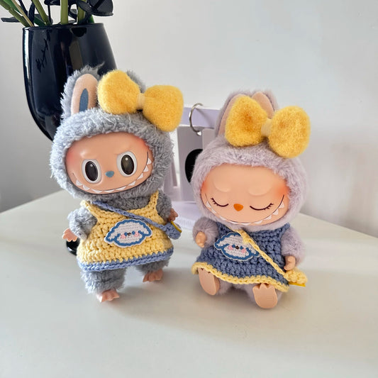 Doll'S Clothes Outfit Accessories For 15-17cm Labubu and 10cm cotton doll Bow hairpin messenger bag set