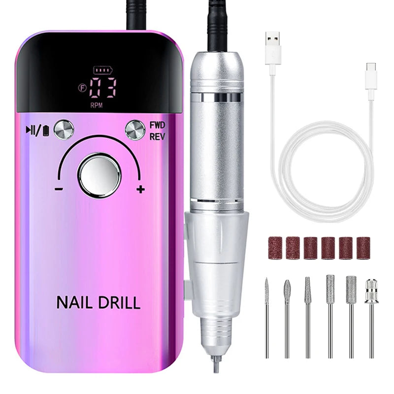 45000RPM Electric Nail Drill Machine Professional Nail Drills for Gel Nails Polish Rechargeable Portable Nail File Manicure Tool