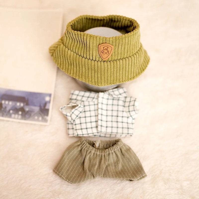 Hot Labubu Doll Clothes Fashion Clothes Hat Plaid Shirt Vertical Stripe Shorts For 17cm Doll Clothes Dolls Accessories Gift