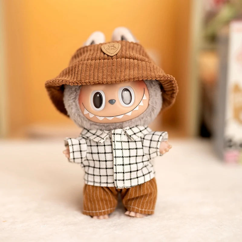 Hot Labubu Doll Clothes Fashion Clothes Hat Plaid Shirt Vertical Stripe Shorts For 17cm Doll Clothes Dolls Accessories Gift