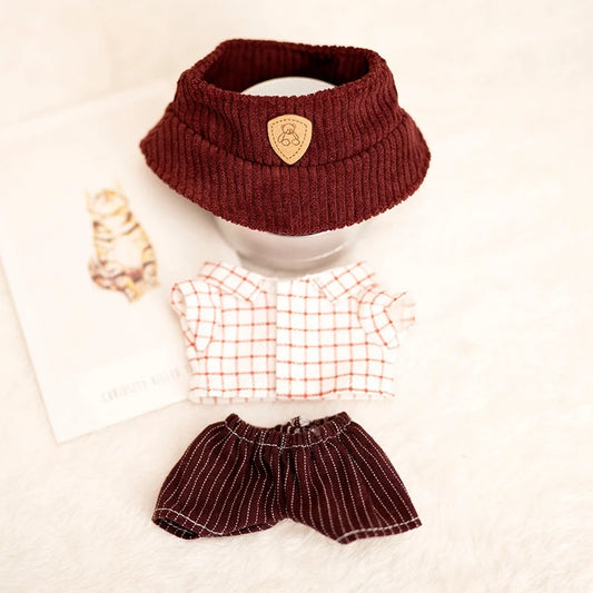 Hot Labubu Doll Clothes Fashion Clothes Hat Plaid Shirt Vertical Stripe Shorts For 17cm Doll Clothes Dolls Accessories Gift