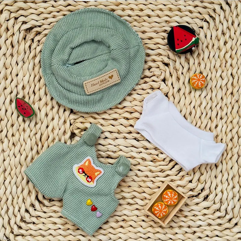For 17cm Labubu Doll Fashion Set Cute White Shirt Hat Animal Overalls Doll Clothes Accessory Gift