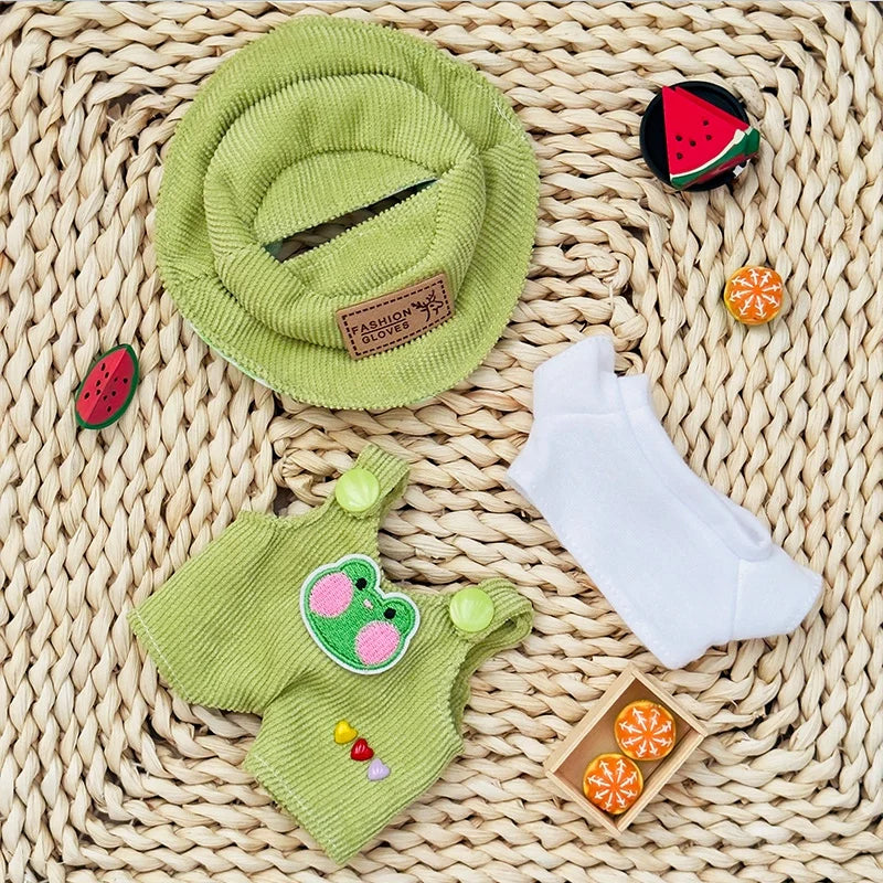 For 17cm Labubu Doll Fashion Set Cute White Shirt Hat Animal Overalls Doll Clothes Accessory Gift
