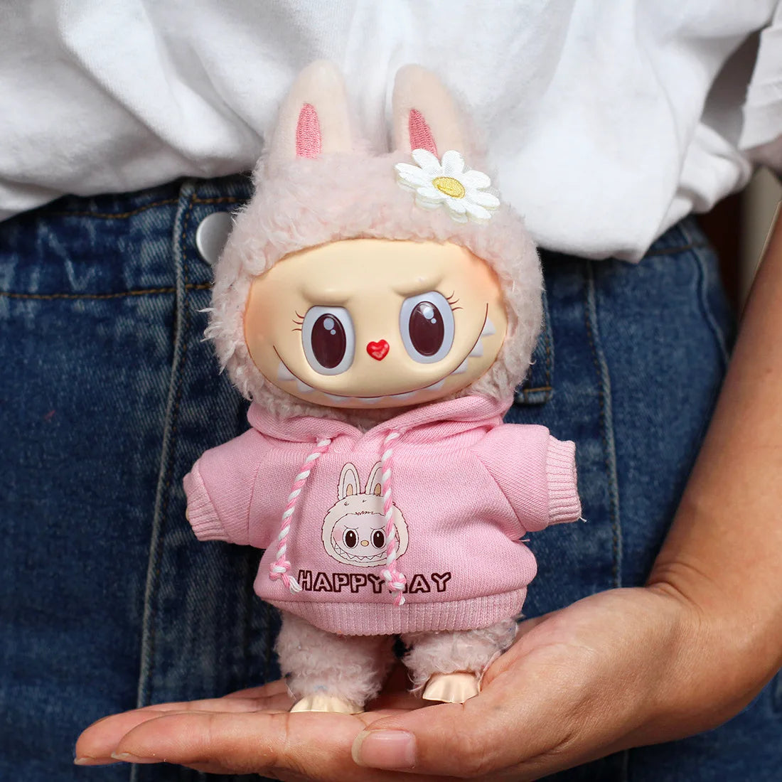 For 17cm Labubu Clothes I II Idol Dolls Accessories Sweatshirt Heart-Beating Hoodie Macaron For Labubu Doll Jeans Clothes