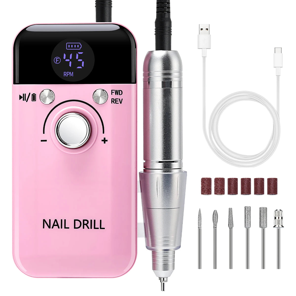 45000RPM Electric Nail Drill Machine Professional Nail Drills for Gel Nails Polish Rechargeable Portable Nail File Manicure Tool