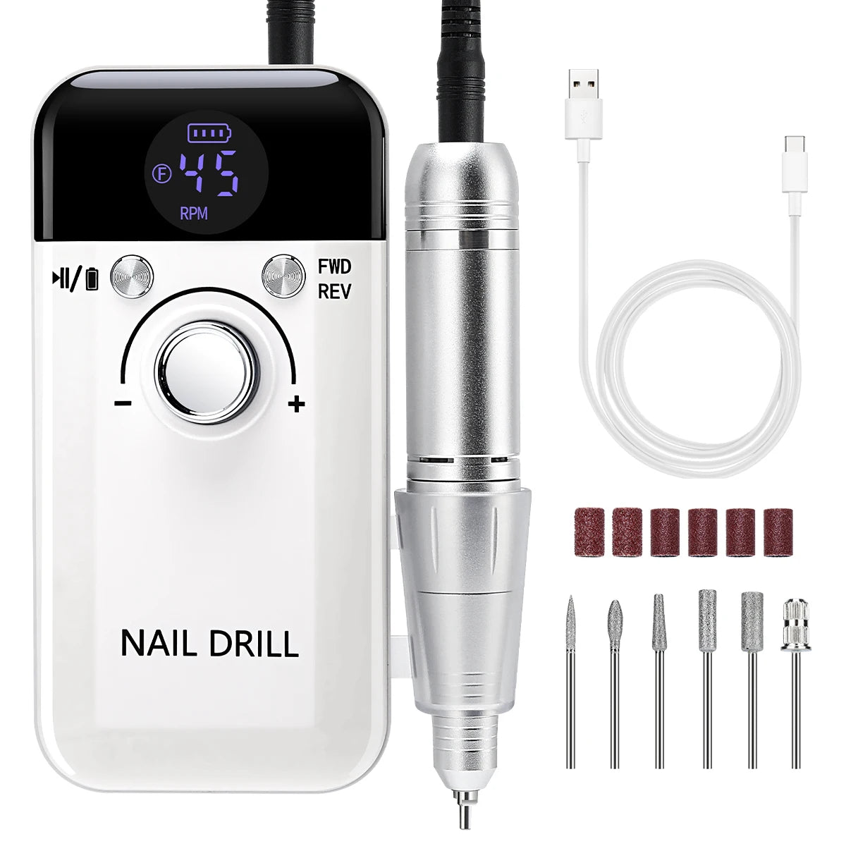 45000RPM Electric Nail Drill Machine Professional Nail Drills for Gel Nails Polish Rechargeable Portable Nail File Manicure Tool