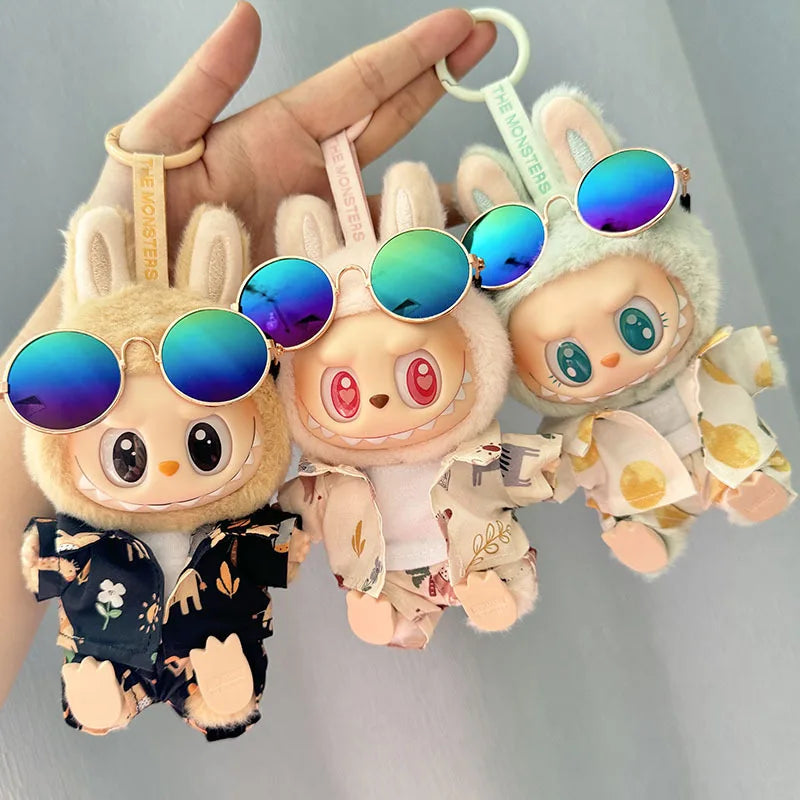 Hawaii Original Luxury Clothes for Labubu V1 V2 Cute Shark Duck Shoes Shirt Pants Glasses Beach Clothes Suit for Labubu