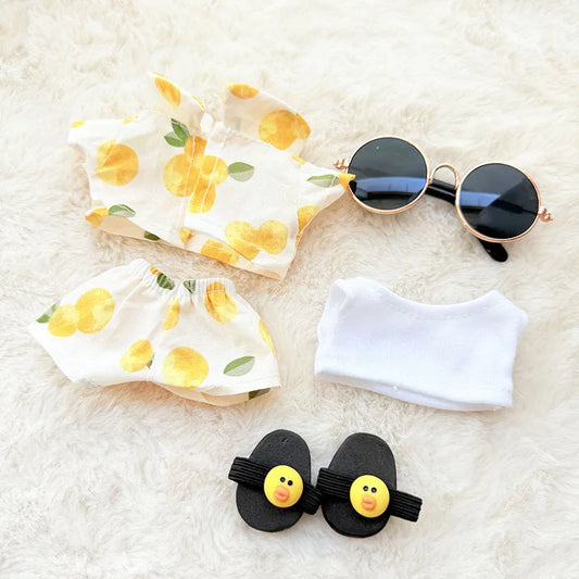 Hawaii Original Luxury Clothes for Labubu V1 V2 Cute Shark Duck Shoes Shirt Pants Glasses Beach Clothes Suit for Labubu