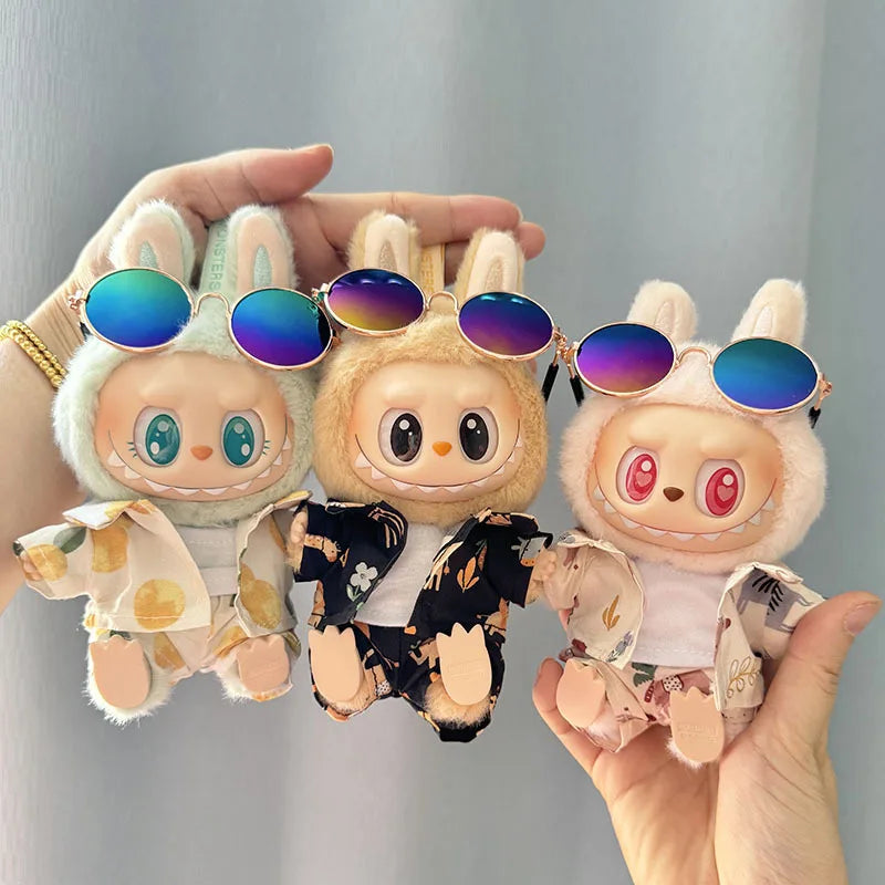 Hawaii Original Luxury Clothes for Labubu V1 V2 Cute Shark Duck Shoes Shirt Pants Glasses Beach Clothes Suit for Labubu
