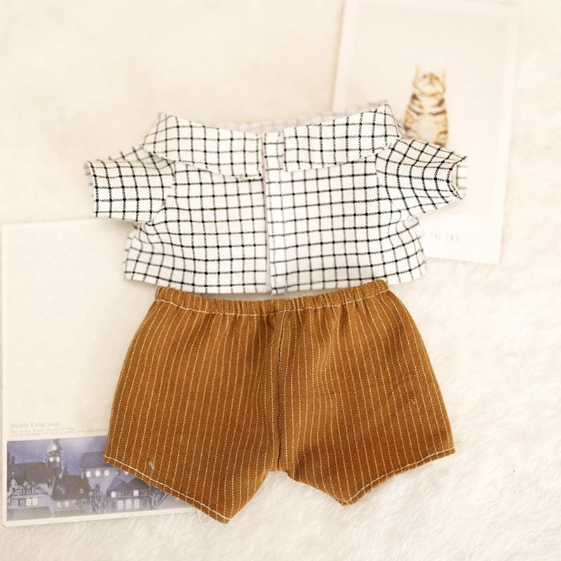 Hot Labubu Doll Clothes Fashion Clothes Hat Plaid Shirt Vertical Stripe Shorts For 17cm Doll Clothes Dolls Accessories Gift