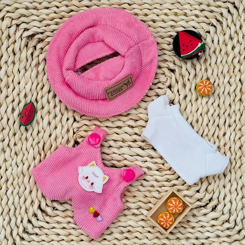 For 17cm Labubu Doll Fashion Set Cute White Shirt Hat Animal Overalls Doll Clothes Accessory Gift