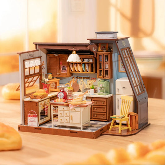 Baking Kitchen Miniature House Kit DIY Dollhouse 3D Assembly Toys