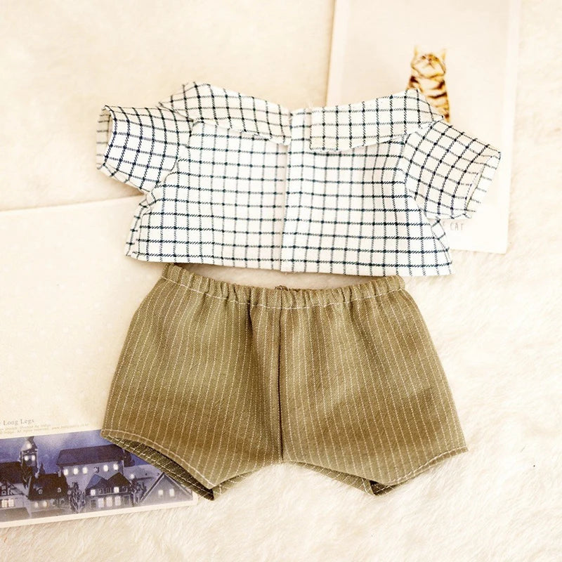 Hot Labubu Doll Clothes Fashion Clothes Hat Plaid Shirt Vertical Stripe Shorts For 17cm Doll Clothes Dolls Accessories Gift