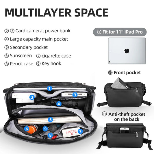 Water Repellent Messenger Bag Men Bags Shoulder Crossbody Fit 11 inch Ipad